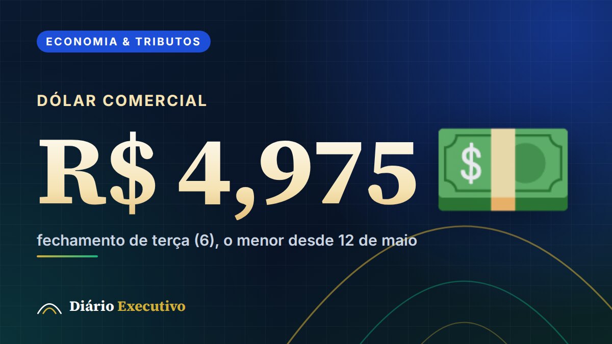 Infográfico: Dólar comercial, R$ 4,975, fechamento de terça (6), o menor desde 12 de maio