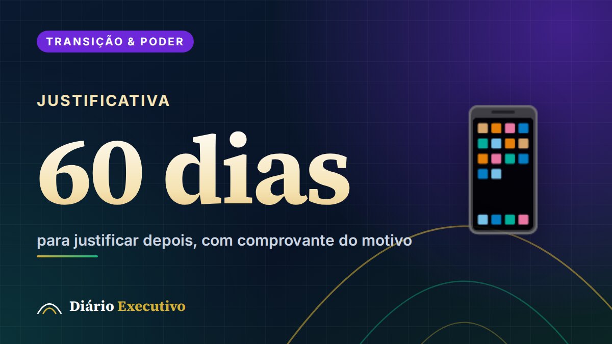 Infográfico: Justificativa, 60 dias, para justificar depois, com comprovante do motivo